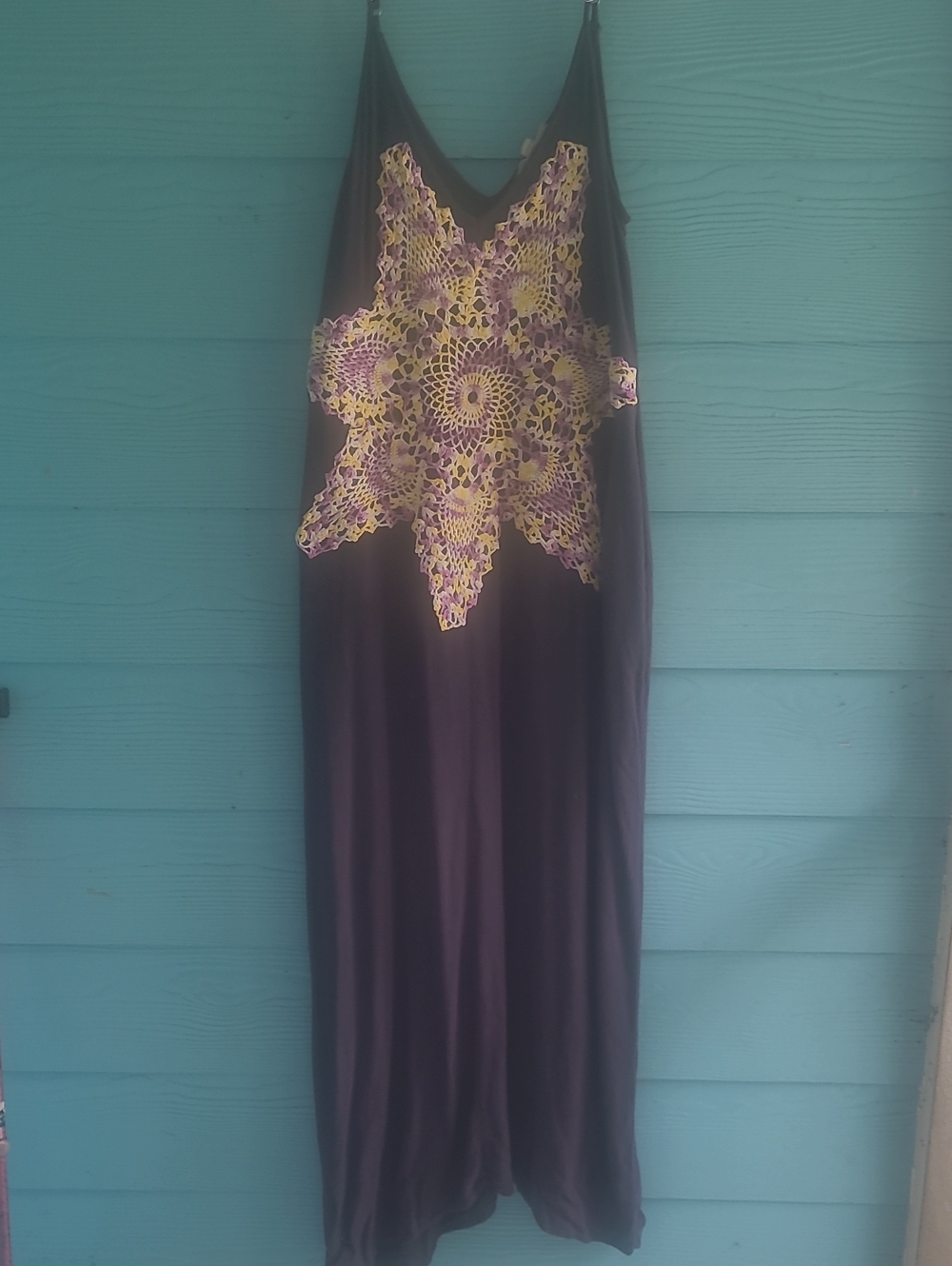 Lovestitch Purple Maxi Dress with Yellow and Purple Vintage Doily Front